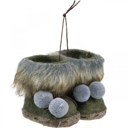 Floristik24 Stivali per la decorazione dell'albero di Natale con bobble verde/marrone 8cm 3pz