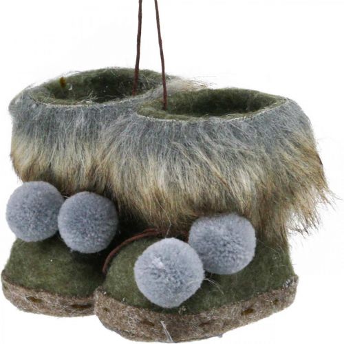 Floristik24 Stivali per la decorazione dell'albero di Natale con bobble verde/marrone 8cm 3pz