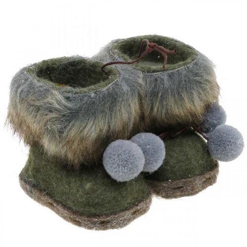 Floristik24 Stivali per la decorazione dell'albero di Natale con bobble verde/marrone 8cm 3pz