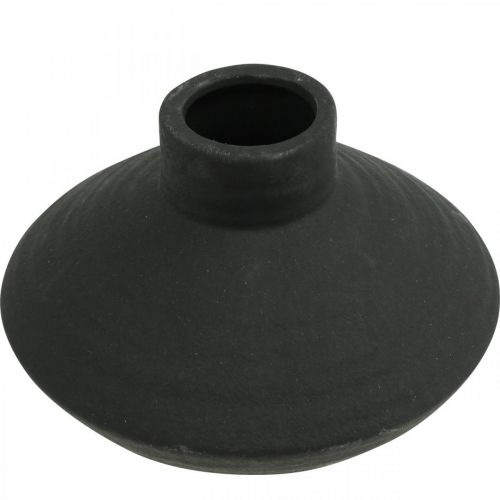 Prodotto Vaso in ceramica nera vaso decorativo bulboso piatto H12,5cm