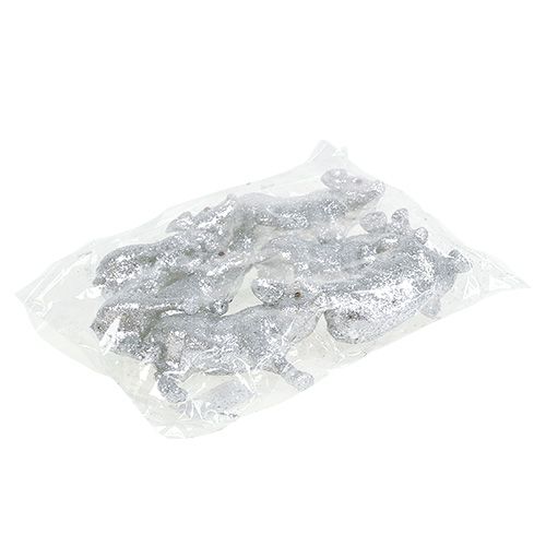 Floristik24 Maiale con glitter argento 9 cm 6 pezzi