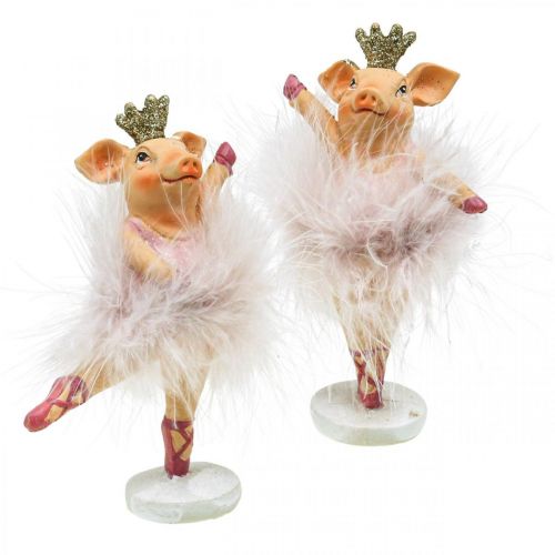 Floristik24 Maiale decorativo con corona ballerina figura rosa 12,5 cm 2 pezzi