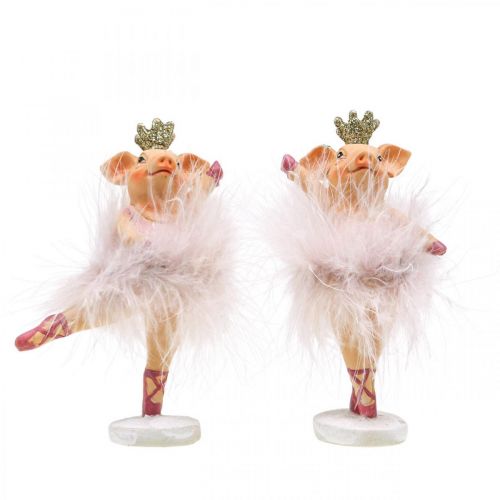 Floristik24 Maiale decorativo con corona ballerina figura rosa 12,5 cm 2 pezzi