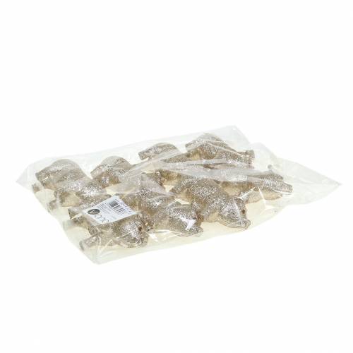 Floristik24 Maialino decorativo glitter champagne 10cm 8 pezzi