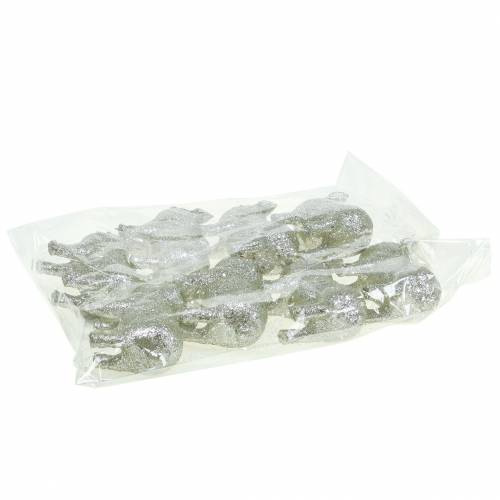 Floristik24 Maialino Argento con paillette 10 cm 8 pezzi