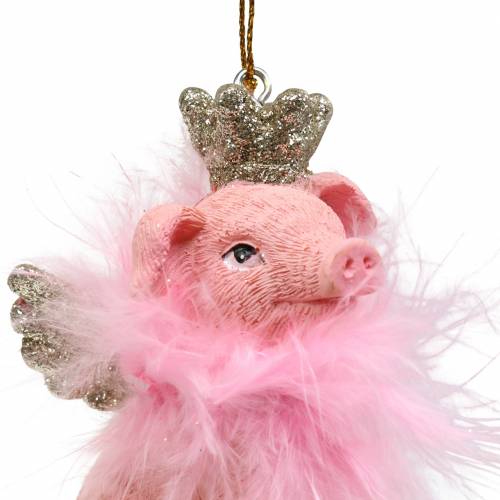 Floristik24 Addobbo per albero di Natale maiale con corona 7.5cm