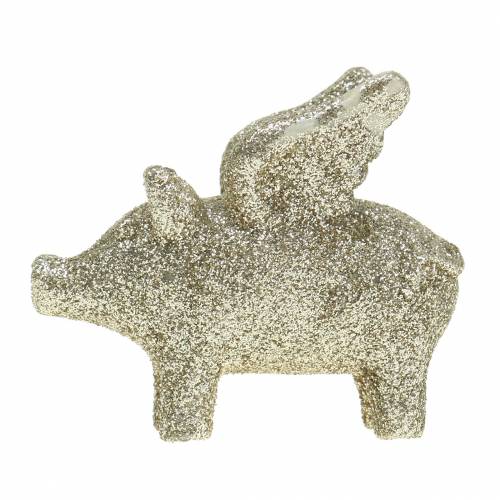 Floristik24 Maiale decorativo con ali oro mica 6cm