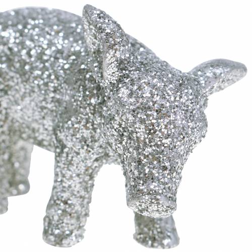 Floristik24 Maiale decorativo Decorazione di Capodanno argento glitter 3,5 cm 2 pezzi