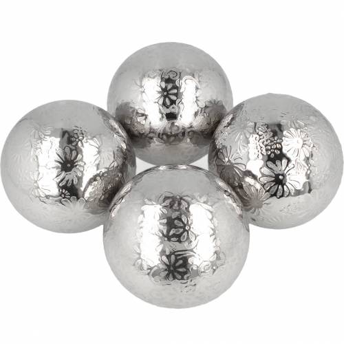 Floristik24 Fiori a sfera galleggianti in metallo argentato Ø8cm assortiti 4pz