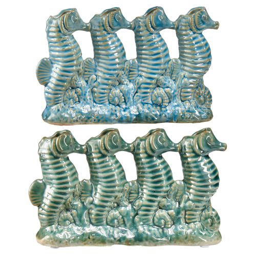 Floristik24 Vaso da fiori in ceramica cavalluccio marino blu verde L21 cm 2 pezzi