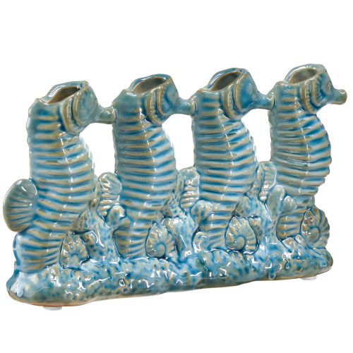 Floristik24 Vaso da fiori in ceramica cavalluccio marino blu verde L21 cm 2 pezzi