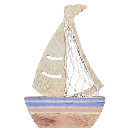 Prodotto Supporto decorativo per barca a vela in legno azzurro naturale 25,5×16,5 cm 3 pz