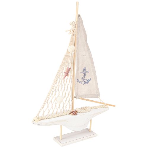 Prodotto Decorazione barca a vela in legno di pino su base bianco naturale H39cm