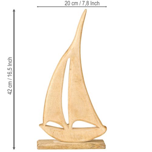 Prodotto Barca a vela in legno su base naturale decorazione da tavolo marittima H42cm