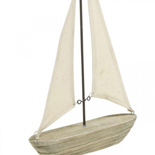 Floristik24 Barca a vela decorativa in legno, decorazione marittima, nave decorativa shabby chic, colori naturali, bianco H29cm L18cm