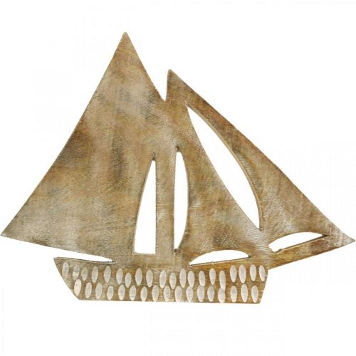 Prodotto Barca a vela in legno, decorazione marittima, barca in legno colore naturale, bianco H23cm