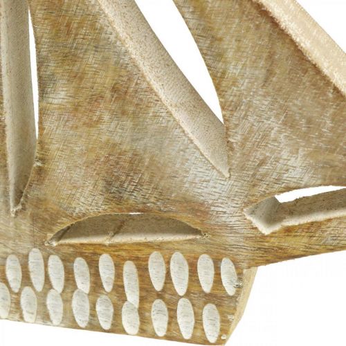 Prodotto Barca a vela in legno, decorazione marittima, barca in legno colore naturale, bianco H23cm