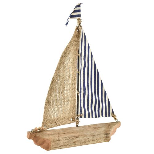 Floristik24 Nave decorativa per barca a vela con vela blu e bianca e iuta H42 cm