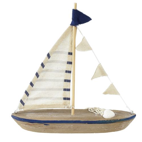 Prodotto Nave decorativa barca a vela in legno vintage con conchiglie H22cm 2 pezzi