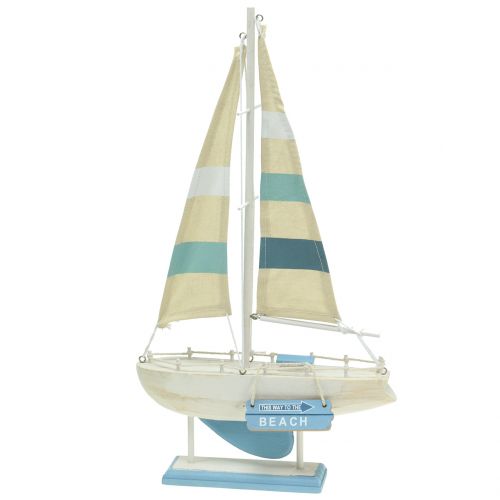 Floristik24 Deco barca a vela in legno blu, bianco H41,5 cm