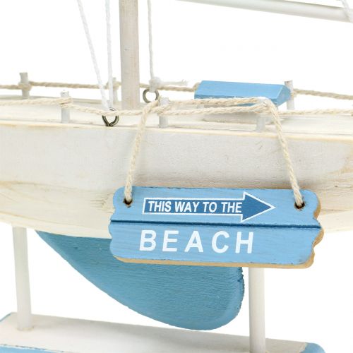 Floristik24 Deco barca a vela in legno blu, bianco H41,5 cm