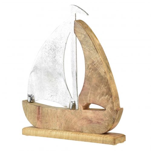 Prodotto Decorazione veliero in legno di mango argento naturale 25,5x4x28,5 cm