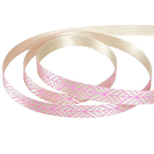 Prodotto Nastro di seta foglie nastro regalo beige rosa 10 mm 20 m