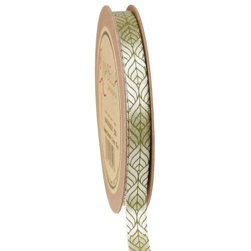 Prodotto Nastro regalo in nastro di seta foglie beige verde 10 mm 20 m