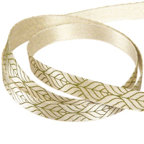 Prodotto Nastro regalo in nastro di seta foglie beige verde 10 mm 20 m