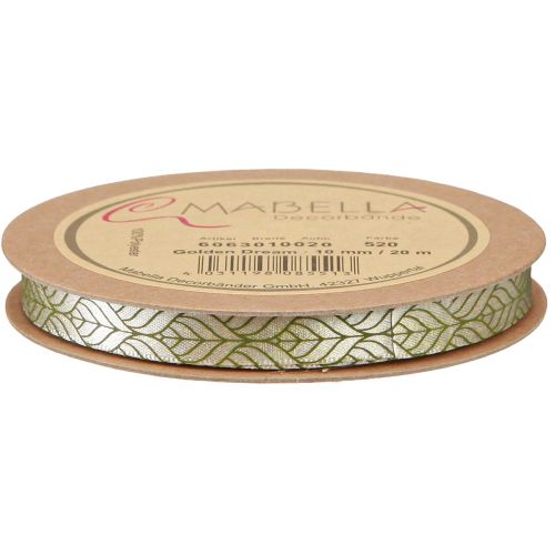 Prodotto Nastro regalo in nastro di seta foglie beige verde 10 mm 20 m
