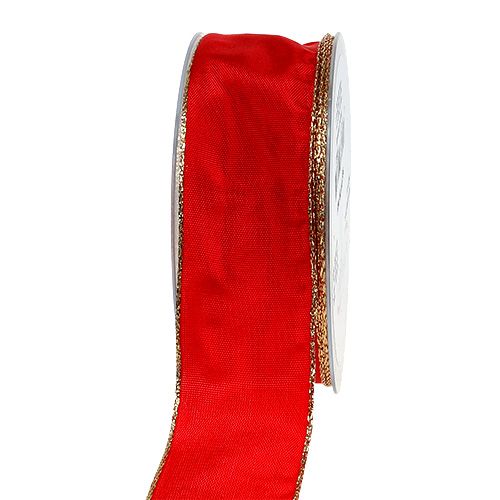 Nastro di seta rosso con bordo dorato 40mm 25m