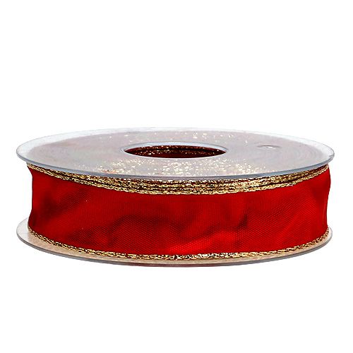Prodotto Nastro di seta rosso con bordo oro 25mm 25m
