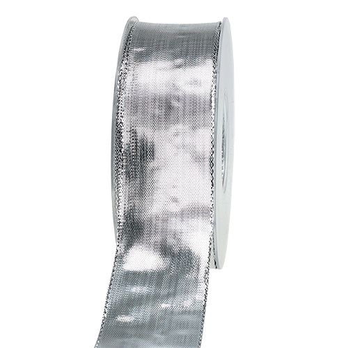 Floristik24 Nastro regalo argento con bordo in filo 40mm 25m