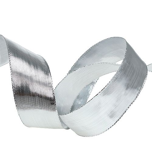 Floristik24 Nastro regalo argento con bordo in filo 40mm 25m