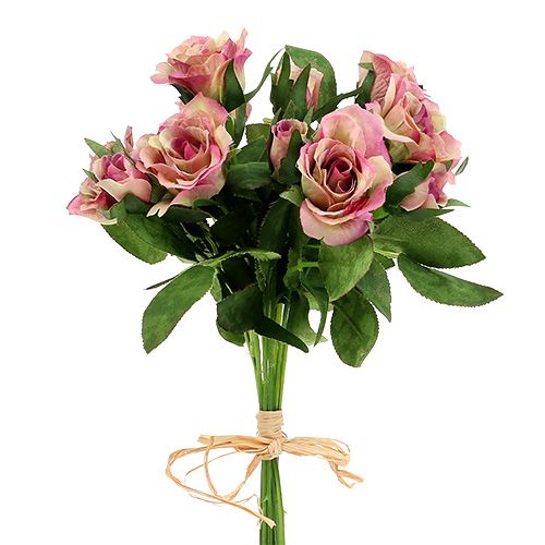 Tessuto di seta fiori bouquet di rose L26cm rosa scuro 3 pezzi | Floristik24.it