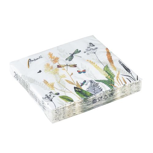 Floristik24 Tovaglioli Estate Bianco Motivo Prato Colorato 25x25 cm 20 pz