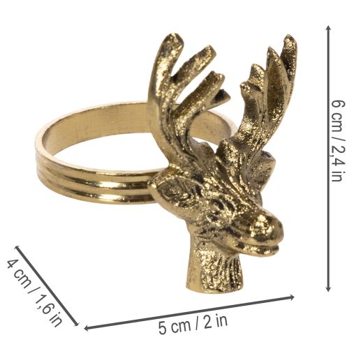 Anello portatovagliolo in metallo con testa di cervo effetto oro, 6 cm, 4 pezzi | Floristik24.it
