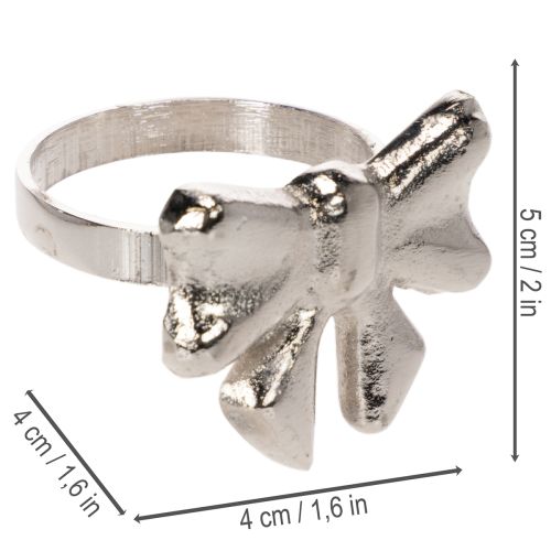 Anello portatovagliolo a forma di fiocco, in metallo, argento lucido, 5 cm, 4 pezzi | Floristik24.it