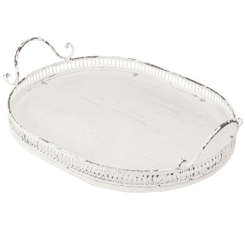 Prodotto Vassoio ovale Shabby Chic con manici bianco 36/45cm set da 2 pezzi