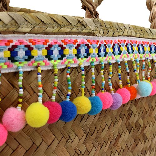 Floristik24 Borsa della spesa natura con pompon 40 cm x 32,5 cm