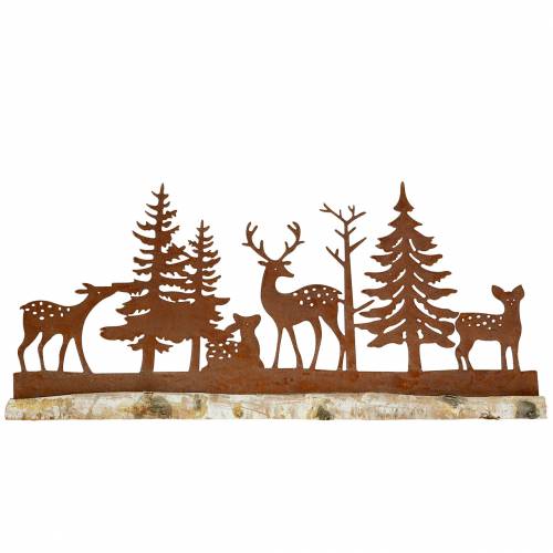Floristik24 Sagoma della foresta con animali rusticati su base in legno 57 cm x 25 cm