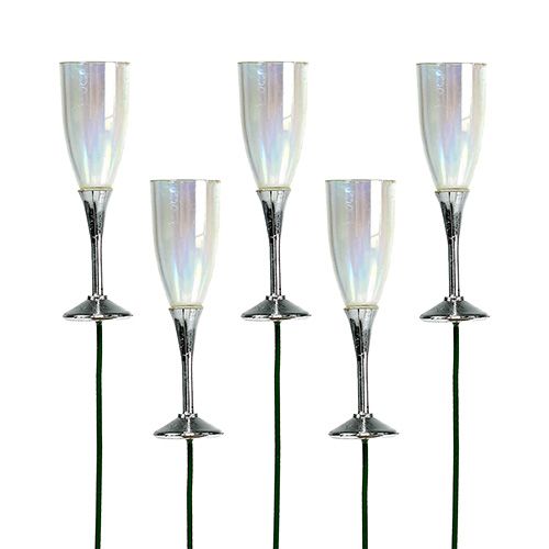 Decorazione di Capodanno tappo per calice da champagne argento 7,5 cm L27 cm 12 pezzi