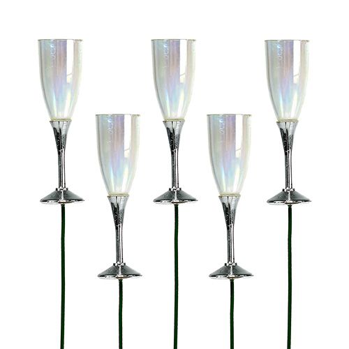 Floristik24 Decorazione di capodanno tappo in vetro champagne argento 7,5 cm L27 cm 12 pezzi