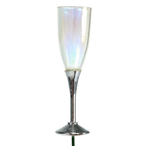 Prodotto Decorazione di capodanno tappo in vetro champagne argento 7,5 cm L27 cm 12 pezzi