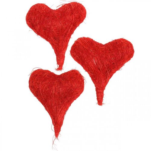 Cuori in sisal rosso, decorazione per matrimonio, fibre di sisal naturali, San Valentino H7,5–9cm 16pz