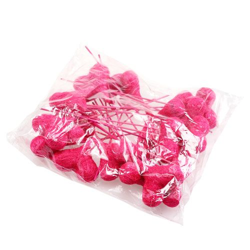 Floristik24 Cuori di sisal sul bastone Rosa 8 cm L25 cm 24 pezzi