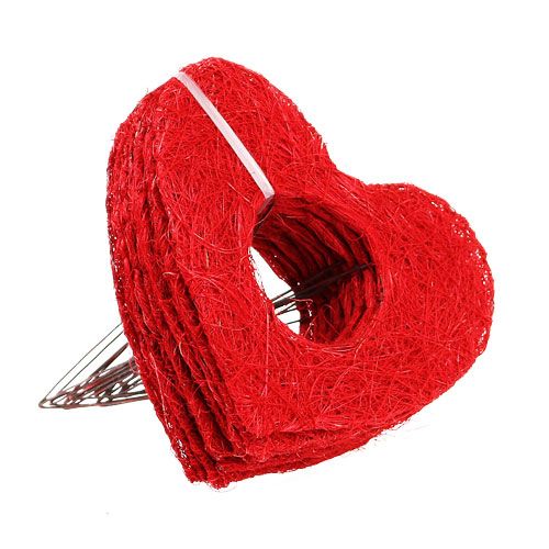 Floristik24 Bracciale a cuore in sisal 20 cm cuore rosso decorazione fiore in sisal 10 pz