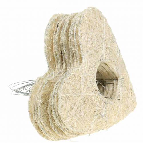 Floristik24 Cuore in sisal sbiancato 25,5 cm 10 pezzi