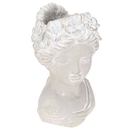 Scultura busto femminile in pietra fusa, vaso grigio antico 15×14×25cm