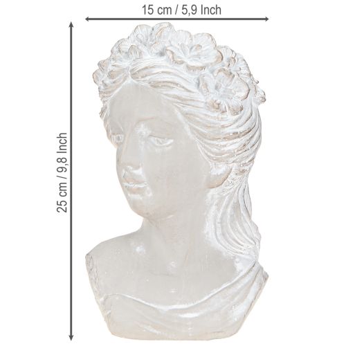 Prodotto Scultura busto femminile in pietra fusa, vaso grigio antico 15×14×25cm